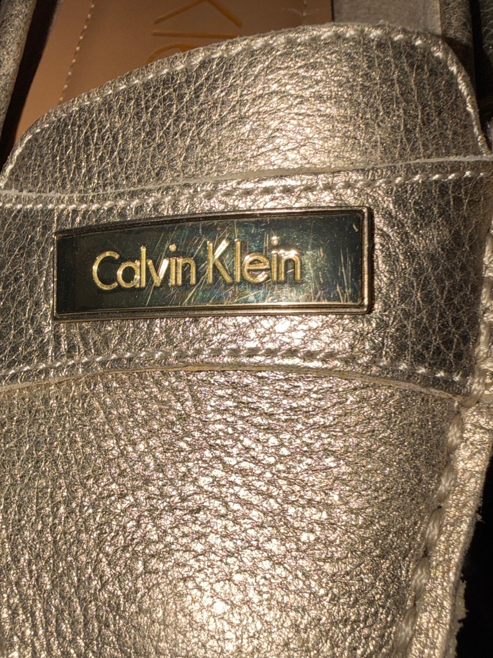Calvin Klein Metallic Gold Leather Slip-On Loafers